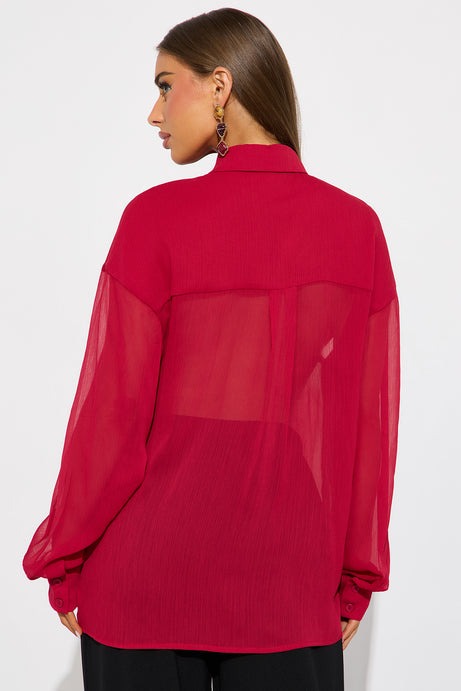 Better On Me Chiffon Shirt - Burgundy