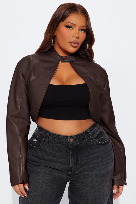 Keep The Same Energy Bolero Moto Jacket - Chocolate