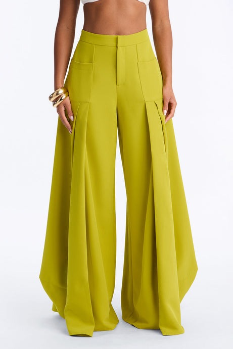 Stand Out Super Wide Pleated Trouser - Chartreuse