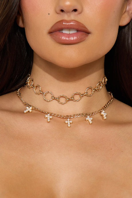 Pure Grace Cross Choker Necklace - Gold