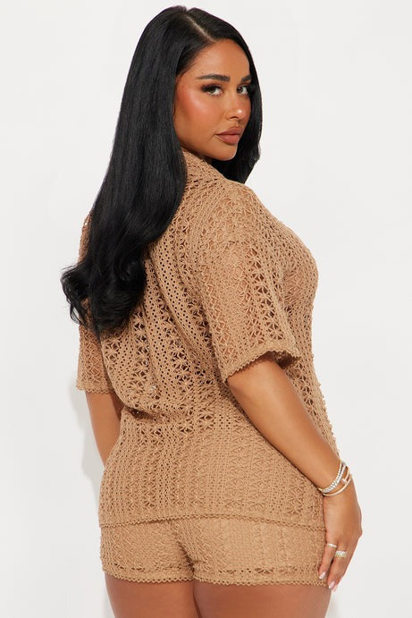 Meet At Dusk Crochet Short Set - Taupe
