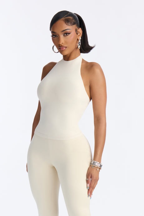 Second Skin Bra Pad Sleeveless Halter Top - Bone