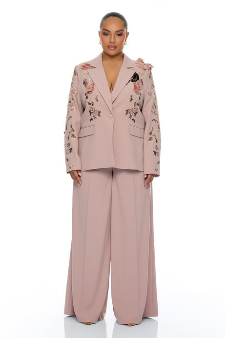 Indie Embellished Blazer Pant Set - Mauve