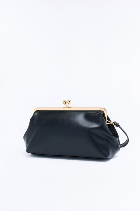 Kiss Me Slowly Faux Leather Clutch Handbag - Black