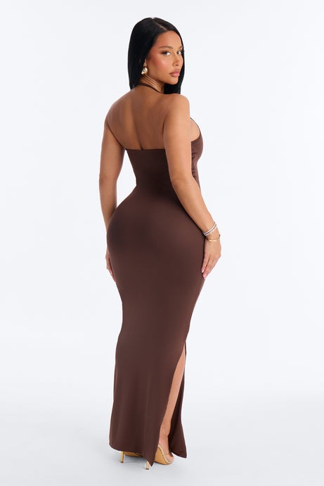 Contour Double Lined Halter Maxi Dress - Chocolate