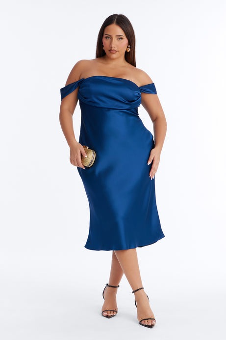 Nylah Satin Midi Dress - Navy