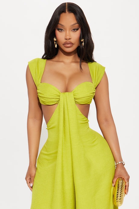 Demi Cut Out Gauze Jumpsuit - Chartreuse