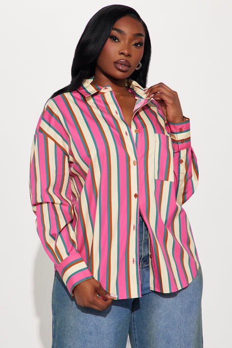 I'm The Main Topic Striped Shirt - Pink/combo