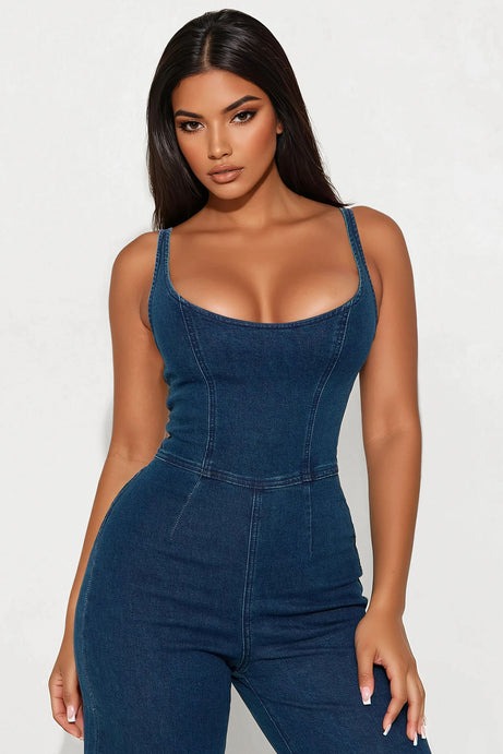Nice To Know You Denim Jumpsuit - Dark Wash