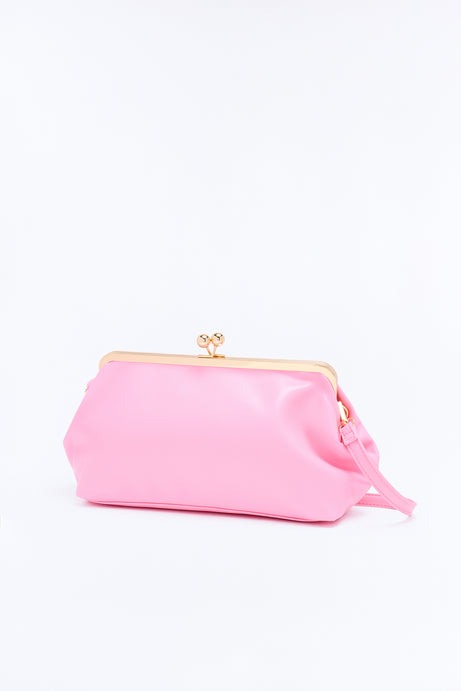 Kiss Me Slowly Faux Leather Clutch Handbag - Pink