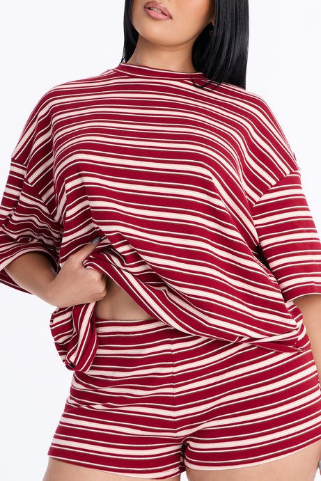 Need A Minute Striped Short Set - Red/combo