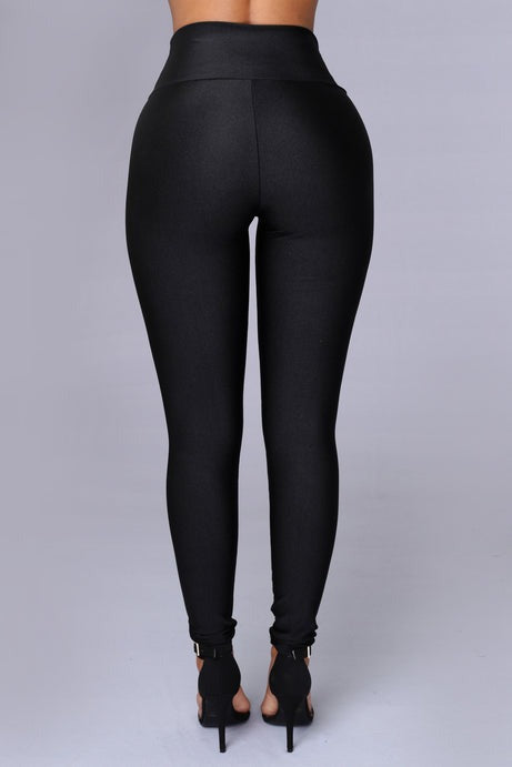 Black Nylon High Waist Leggings - Black