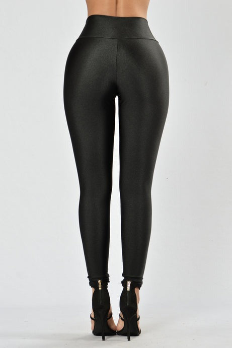 Black Nylon High Waist Leggings - Black