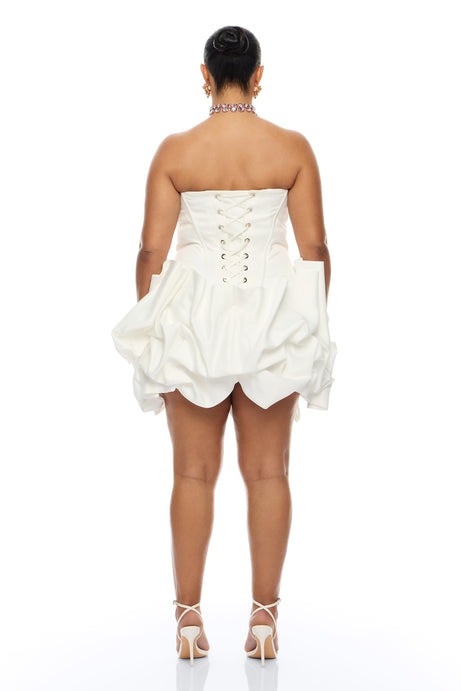 Ivona Bubble Satin Mini Dress - White