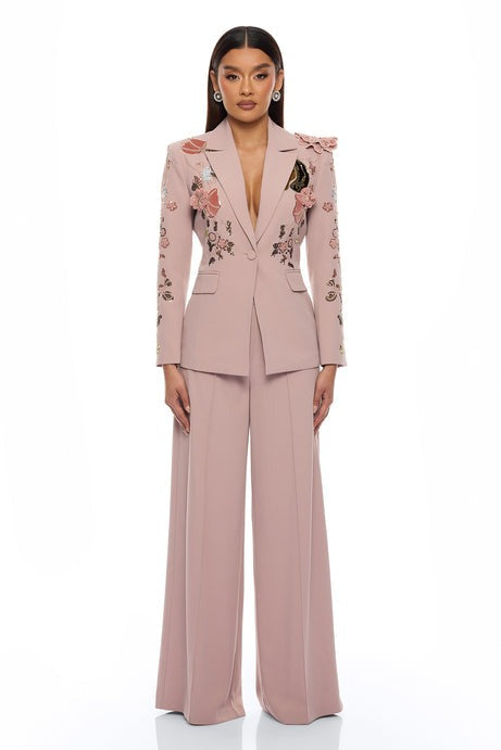 Indie Embellished Blazer Pant Set - Mauve