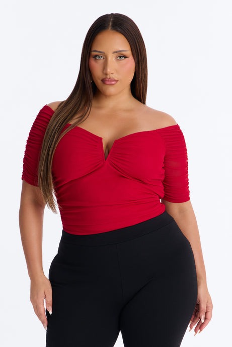 The Finer Things Mesh Short Sleeve Bodysuit - Red