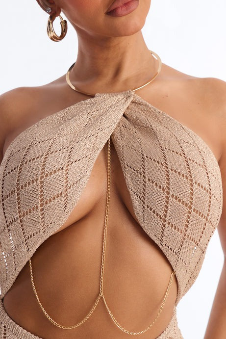 Island It Girl Metallic Crochet Maxi Dress - Taupe