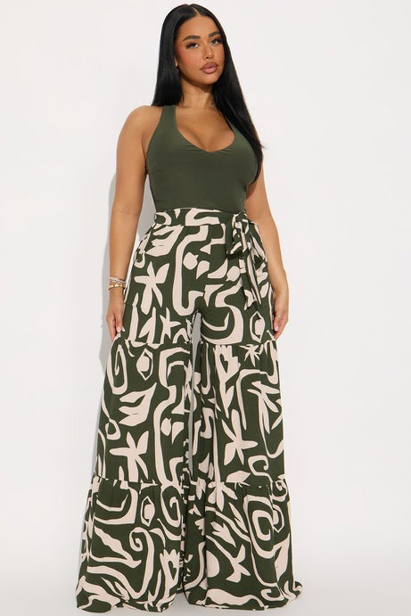 Connection With Nature Abstract Jumpsuit - Olive/combo