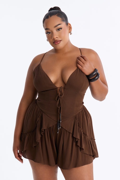 Bells And Whistles Spaghetti Strap Romper - Chocolate