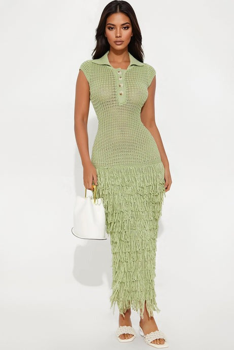 Catalina Crochet Maxi Dress - Green
