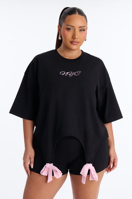 New York Or BowWhere Short Set - Black/Pink