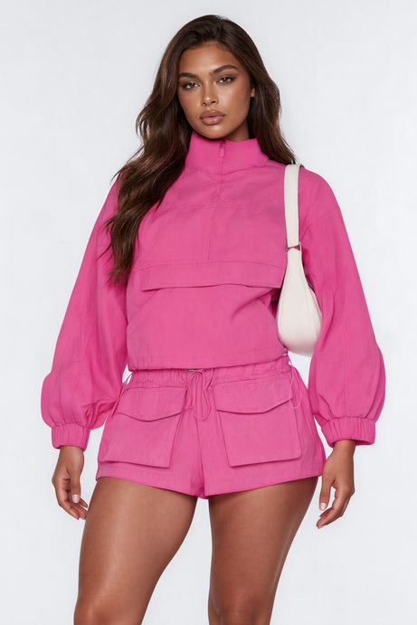 Connie High Neck Quarter Zip Windbreaker Jacket - Pink