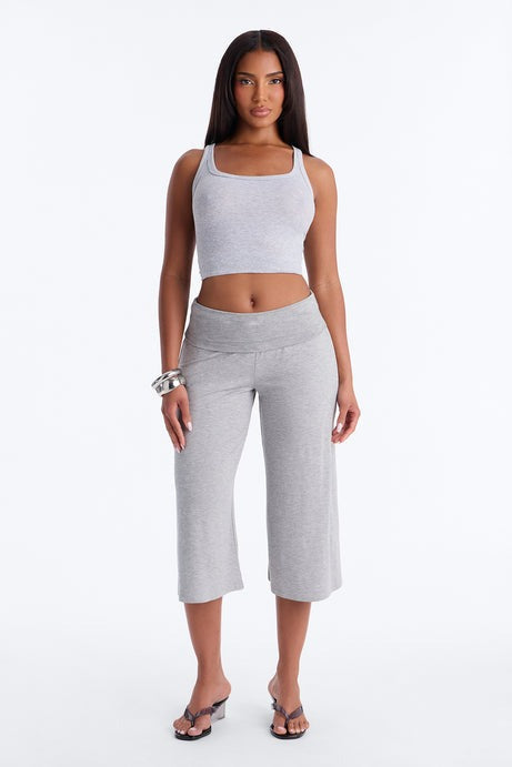 Kiki Low Rise Foldover Gaucho Pant - Heather Grey
