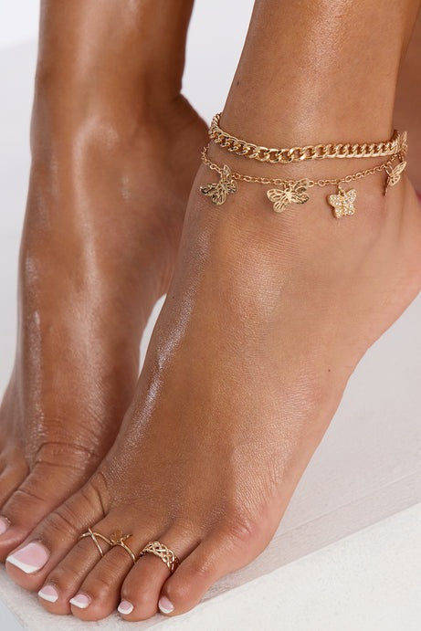 Butterfly Spirit 5 Piece Anklet And Toe Ring Set - Gold
