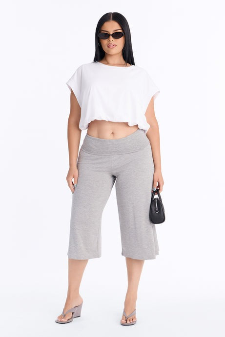 Kiki Low Rise Foldover Gaucho Pant - Heather Grey