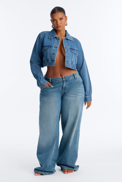 Cora Super Cropped Denim Jacket - Medium Wash