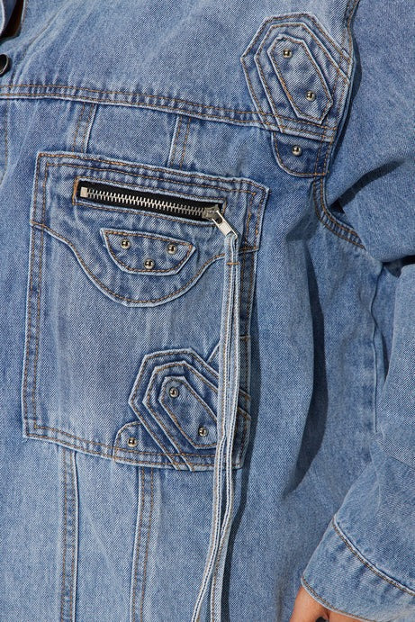 Big Impact Studded Denim Jacket - Light Wash