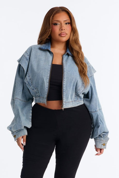 Isabelle Denim Bomber Jacket - Vintage Wash
