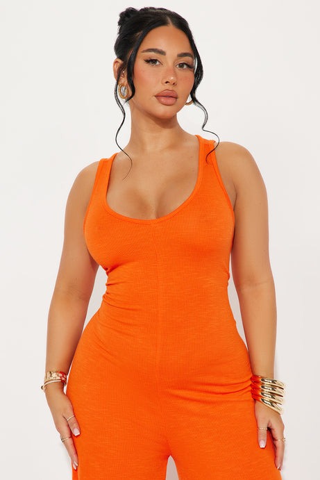 Making My Way Ribbed Jumpsuit - Orange