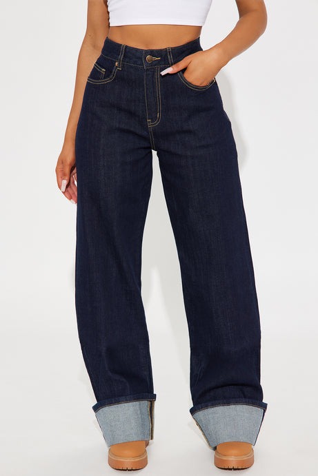 Tall Premium Cuffed Straight Leg Jeans - Dark Wash