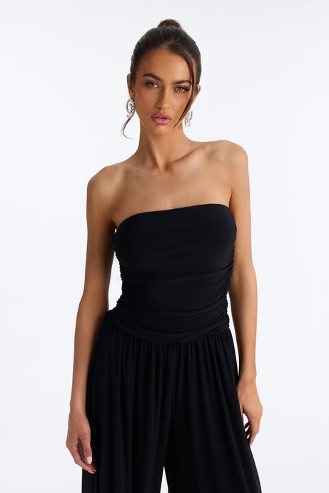 Cierra Ruched Strapless Jumpsuit - Black