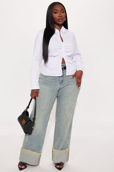 All The While Cuffed Wide Leg Jeans - Vintage Wash