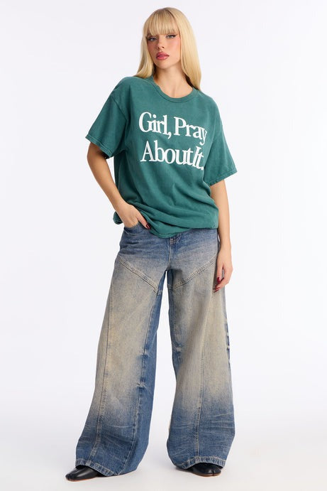 Girl Pray About It Washed TShirt - Hunter