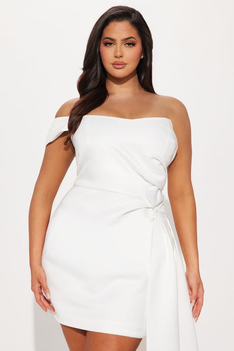 Isabella Removable Train Satin Mini Dress - White