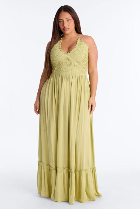 Pretty In Paradise Backless Maxi Dress - Lime