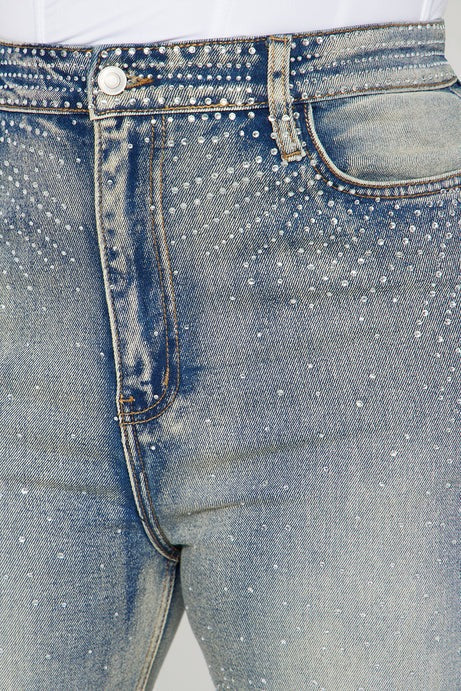 Chasing A Dream Embellished Stretch Straight Leg Jeans - Vintage Wash