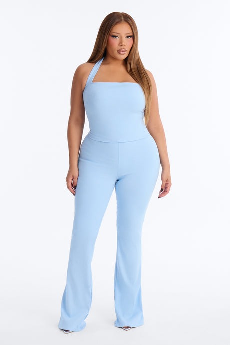 Amara Snatched Halter Jumpsuit - Light Blue