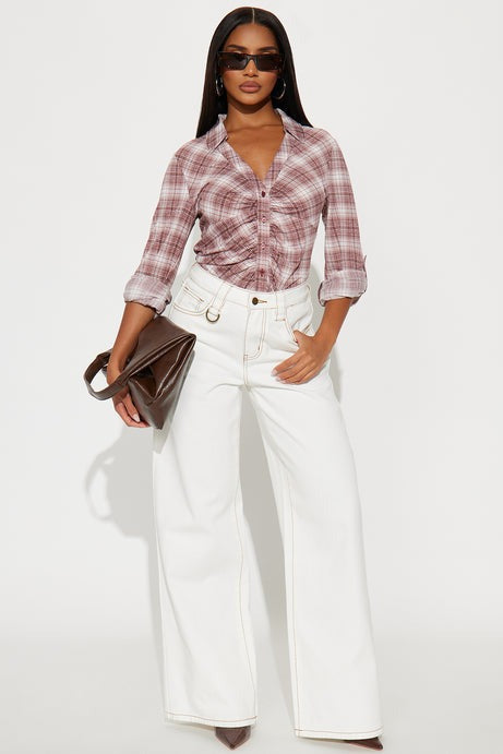 Rowan Long Sleeve Button Up Plaid Shirt - Raspberry