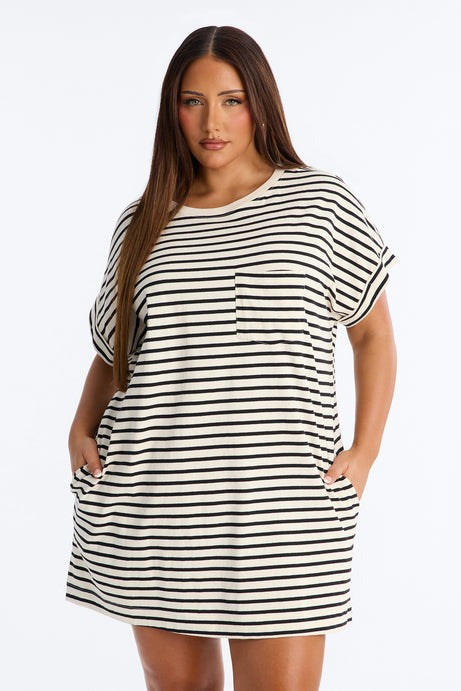 Raelynn Short Sleeve Cotton Shirt Mini Dress - Black/White