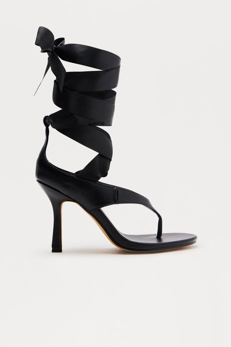 Felia Ribbon Wrap Up Heels - Black