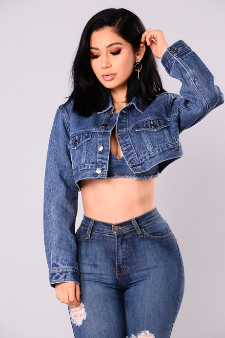 Cora Super Cropped Denim Jacket - Medium Wash