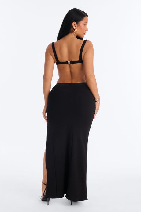 Olivia Snatched High Slit Maxi Dress - Black