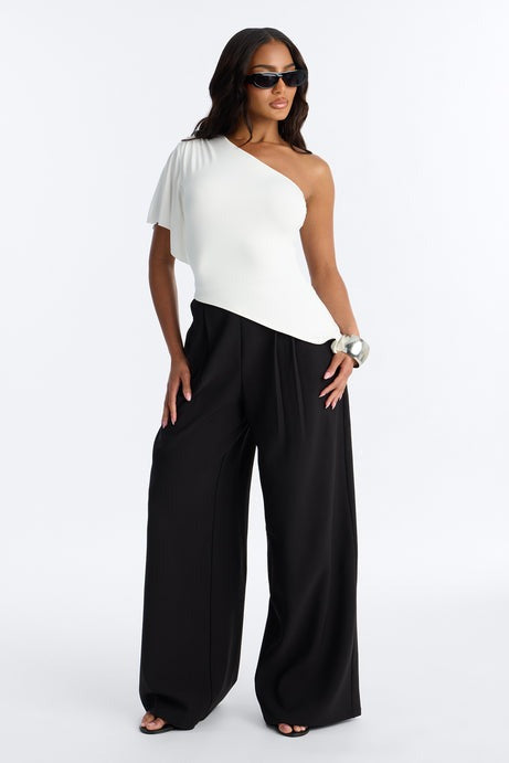 Ana Asymmetrical One Shoulder Short Sleeve Top - White