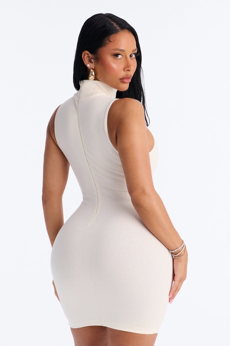 Delilah Snatched Turtle Neck Mini Dress - Off White