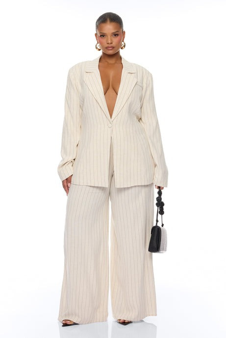 Camille Linen Blazer Suit Set - Cream/combo