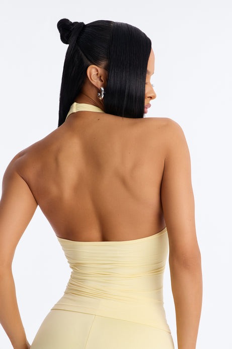 Second Skin Double Lined Ruched V Wire Halter Top - Butter Yellow